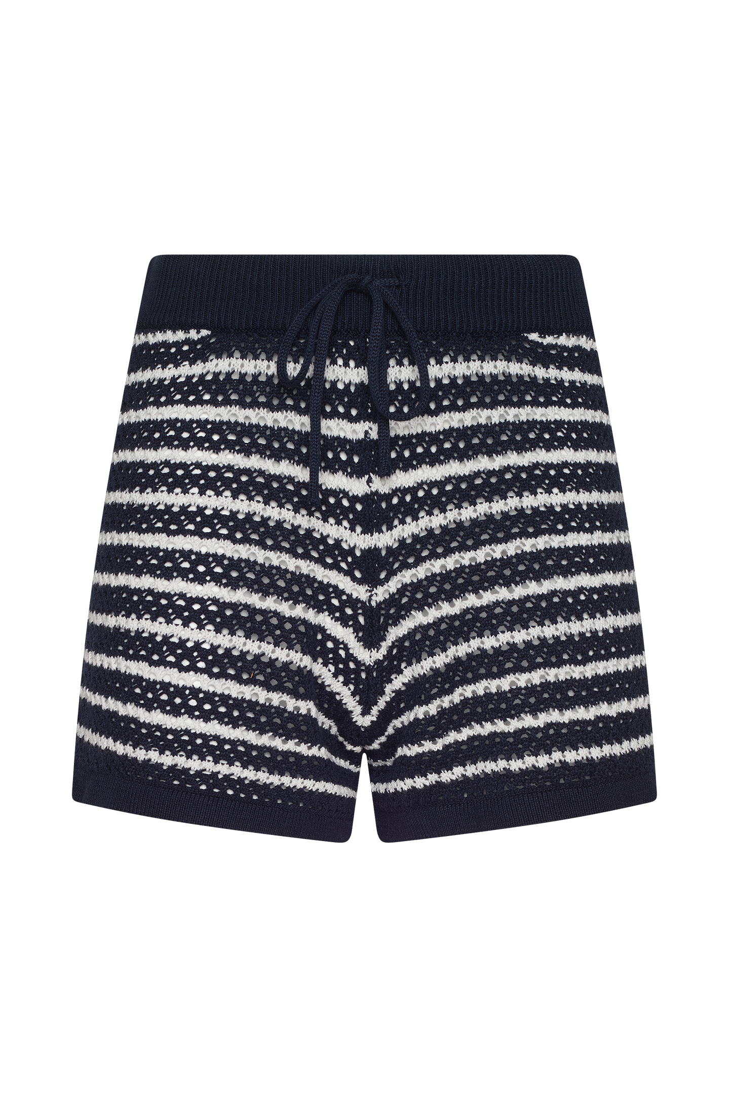 Cotton Crochet Sweater Short | Navy Stripe