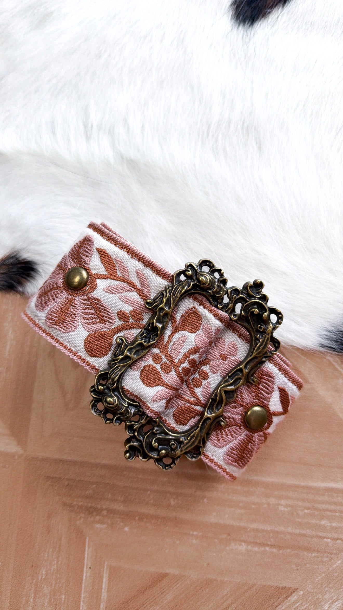 Poppy Embroidered Adjustable Belt, Ivory/Mauve