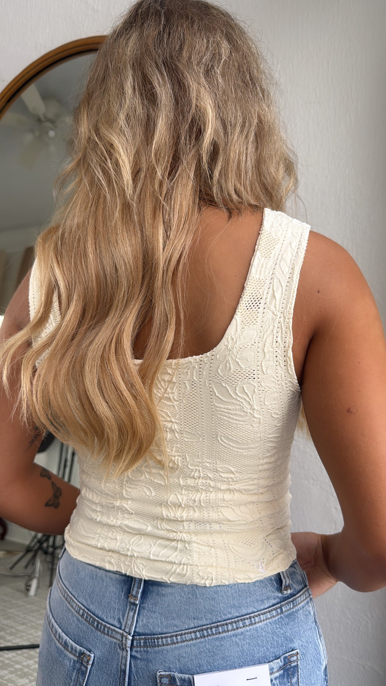 Double Layered Lace Tank, Butter Cream