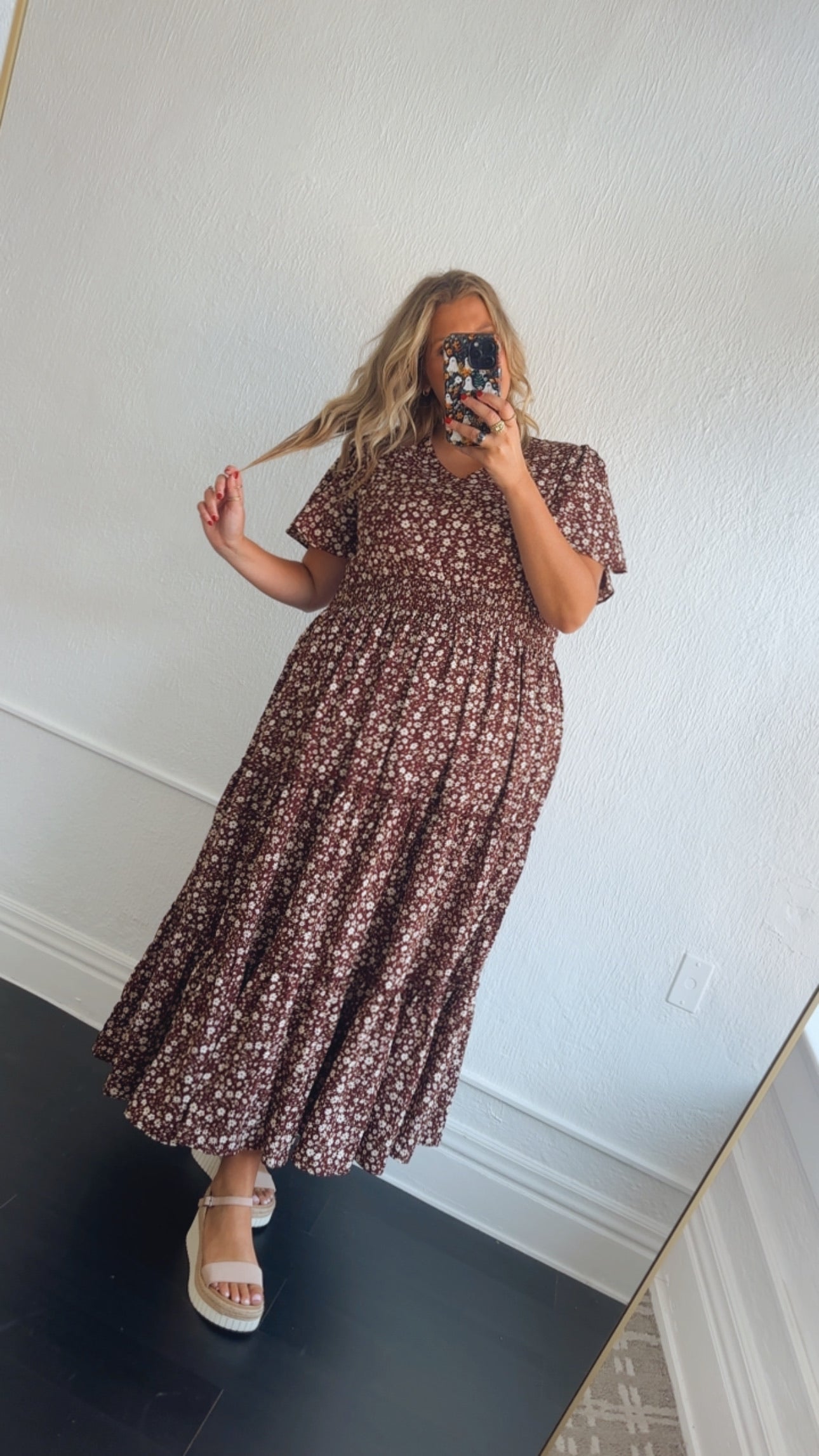 ECB Exclusive: Many Moments Floral Maxi Dress, Wine
