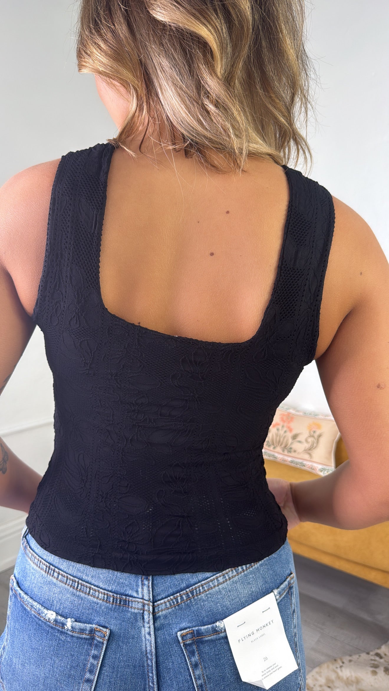 Double Layered Lace Tank, Black