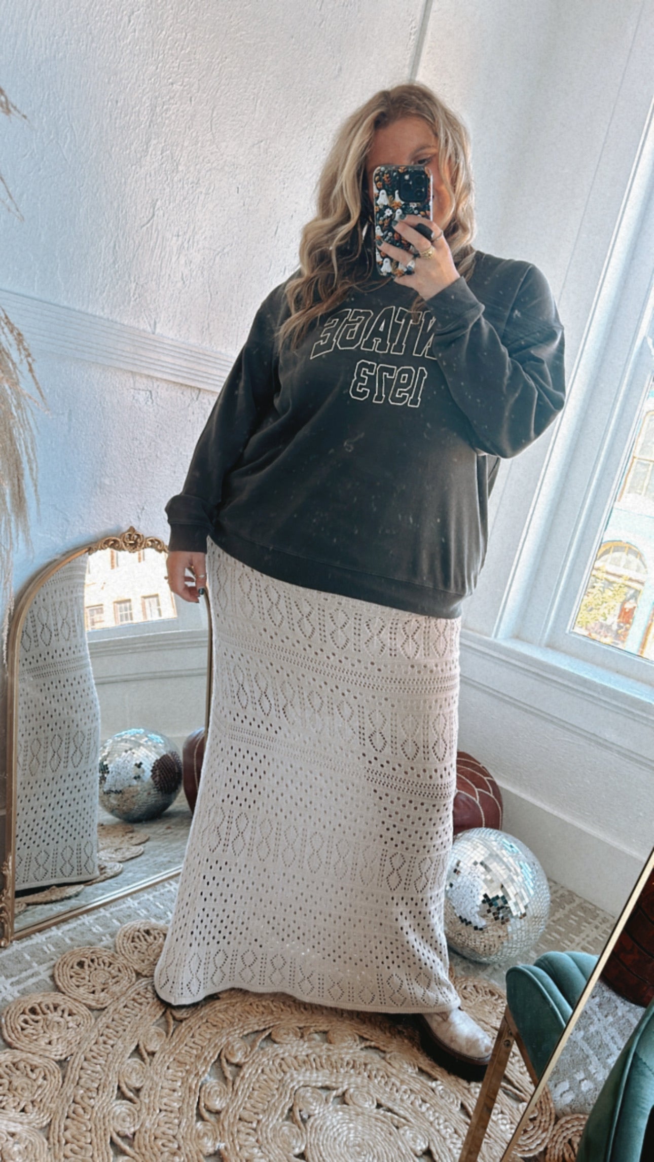 Crochet Midi Skirt, Taupe