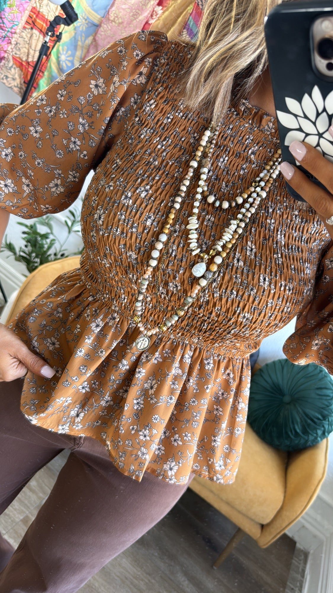 Opal Mae Floral Blouse, Brown Multi