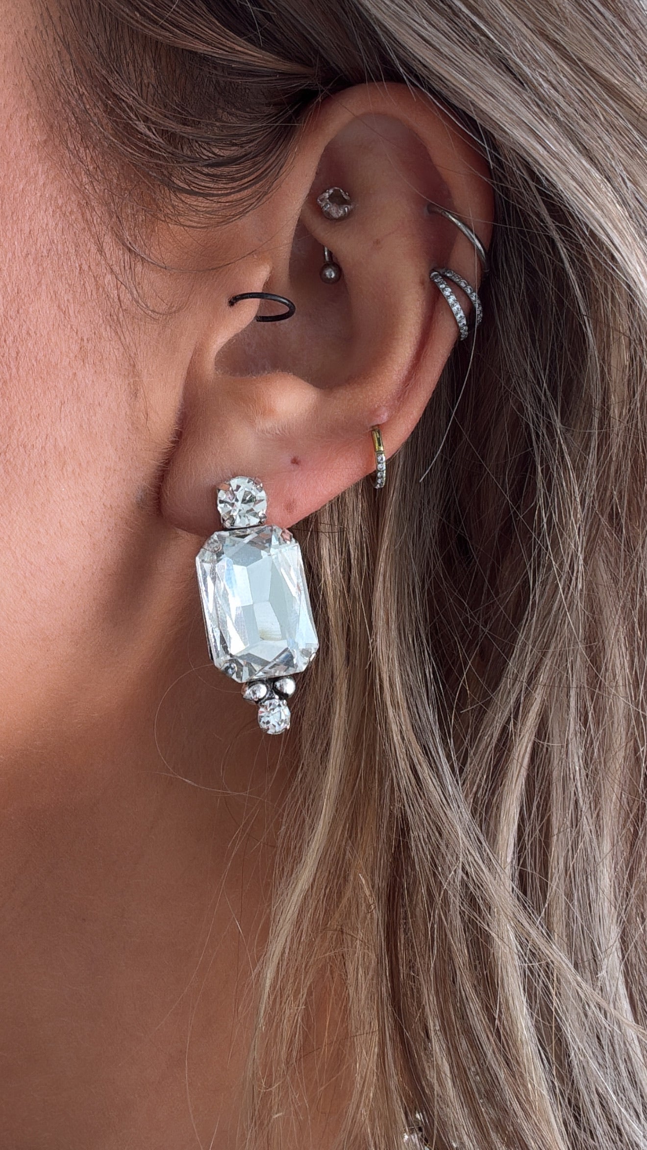 Glitz Rhinestone Statement Earring, Silver