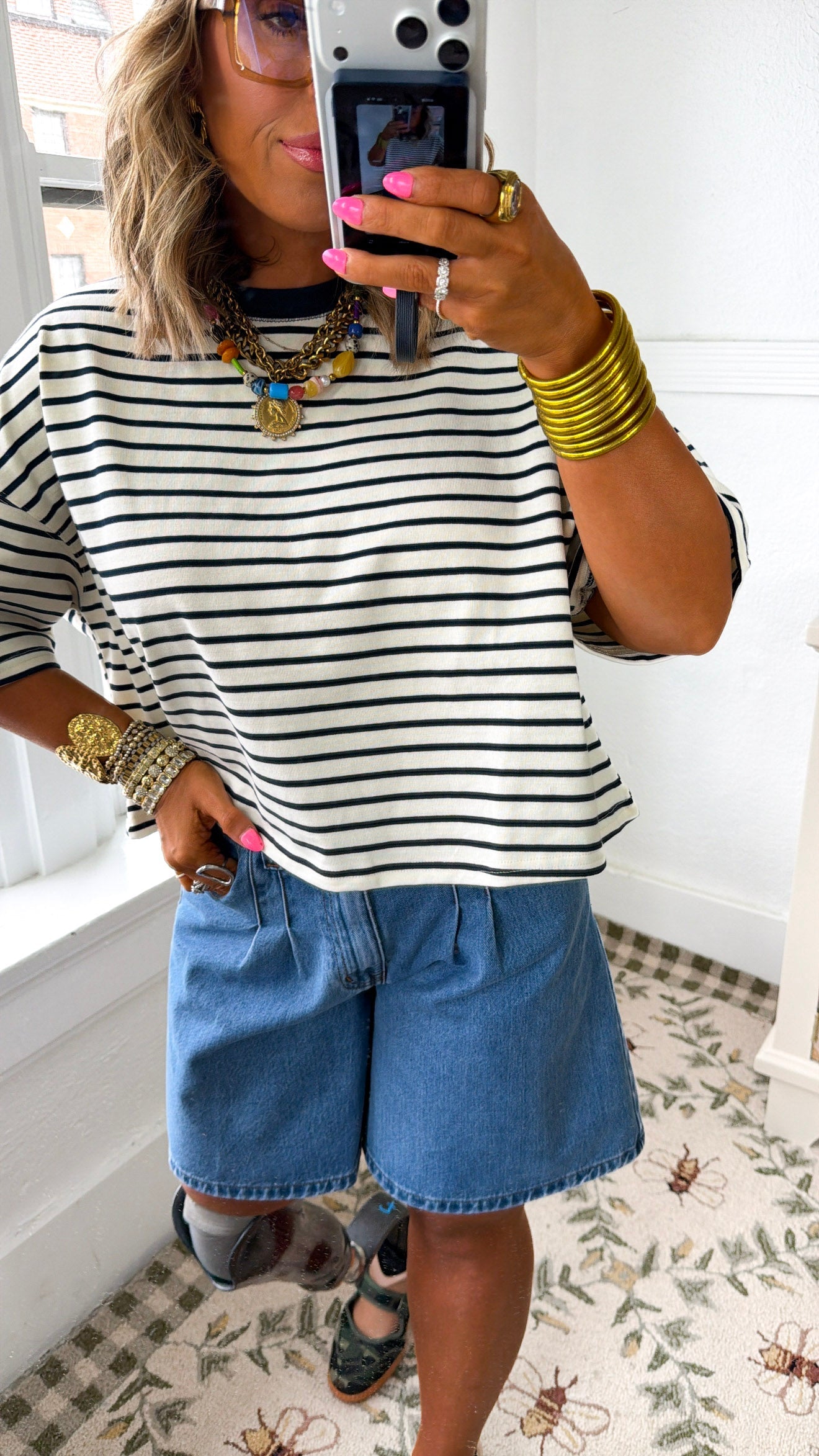 Basic Stripe Tee, Navy/Ecru