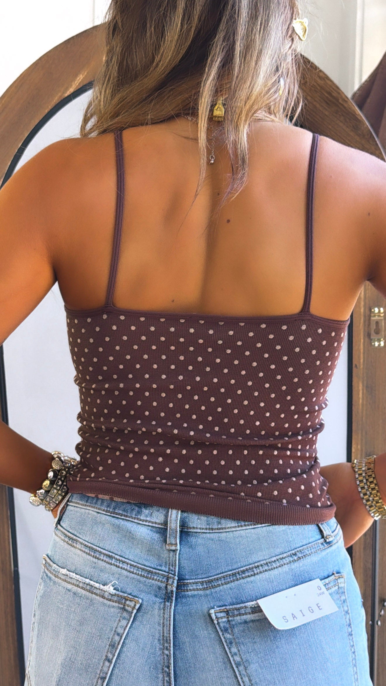 Polka Dot Strap Cami, French Roast