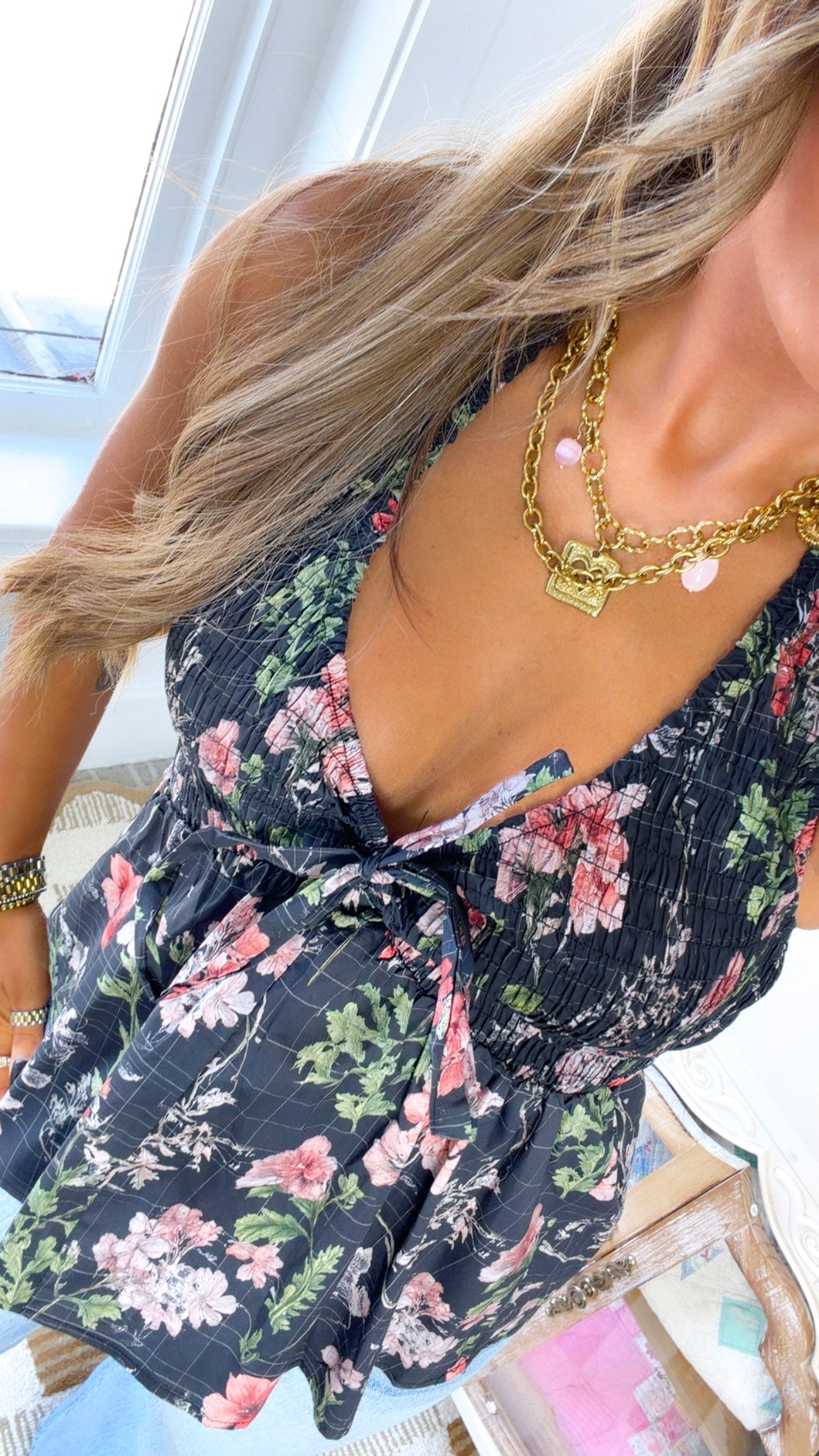 Mayari Floral Halter Top, Black