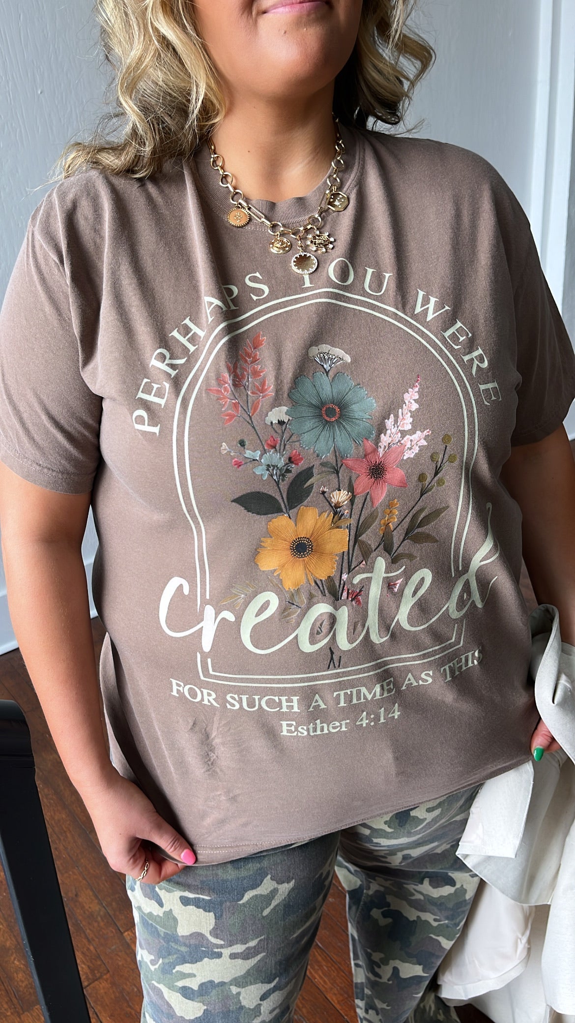 Perhaps You Were Created Graphic Tee, Brown