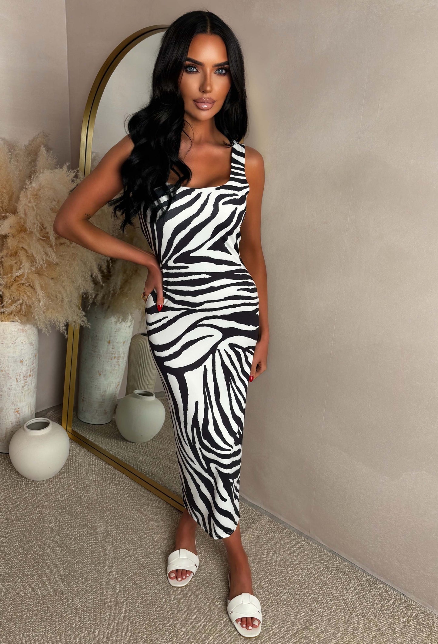Basically Be Mine Monochrome Square Neck Body Con Dress
