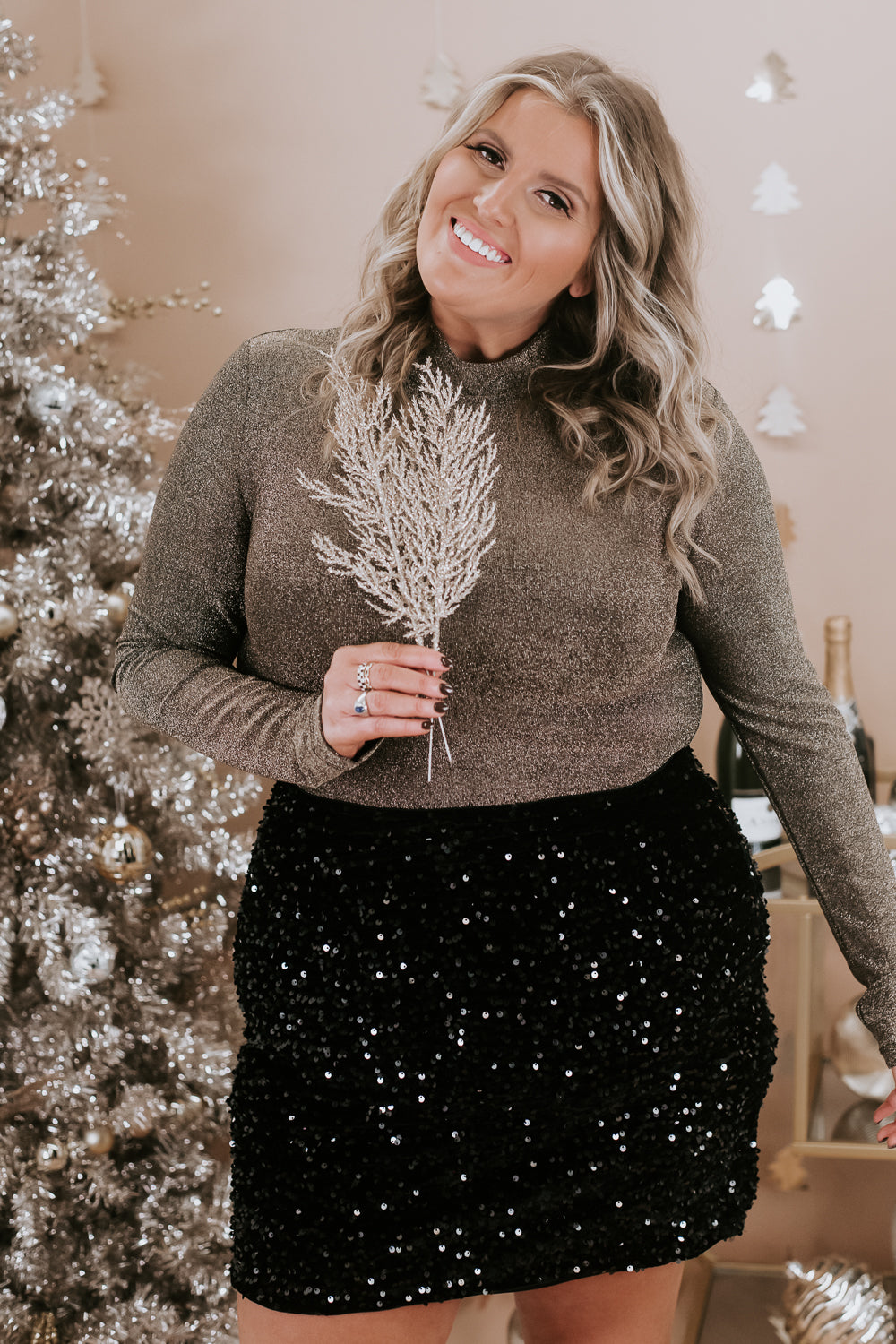 Full Of Cheer Shimmer Bodysuit, Black/Gold