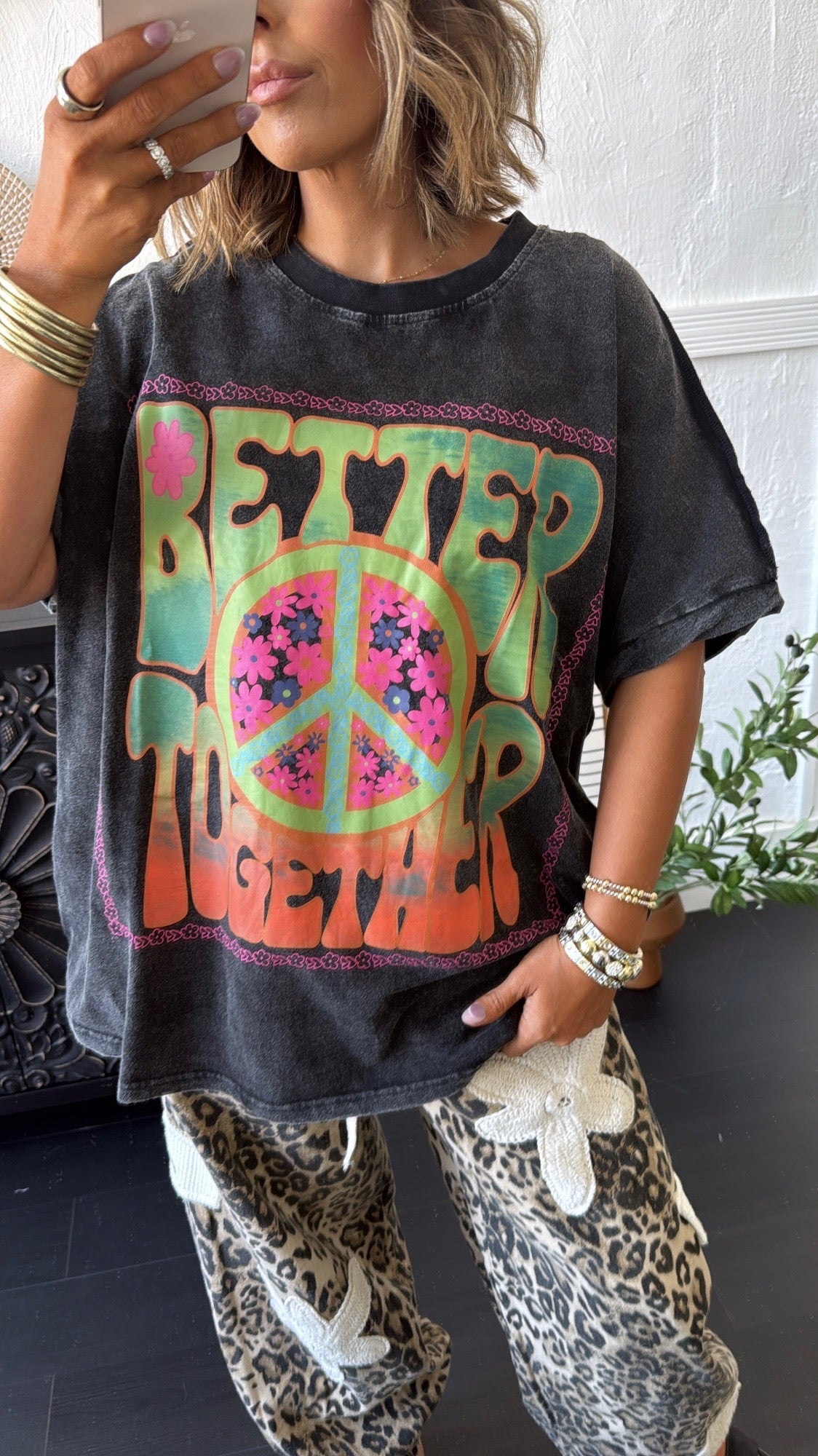 Peace & Better Together Graphic Tee, DK. Grey