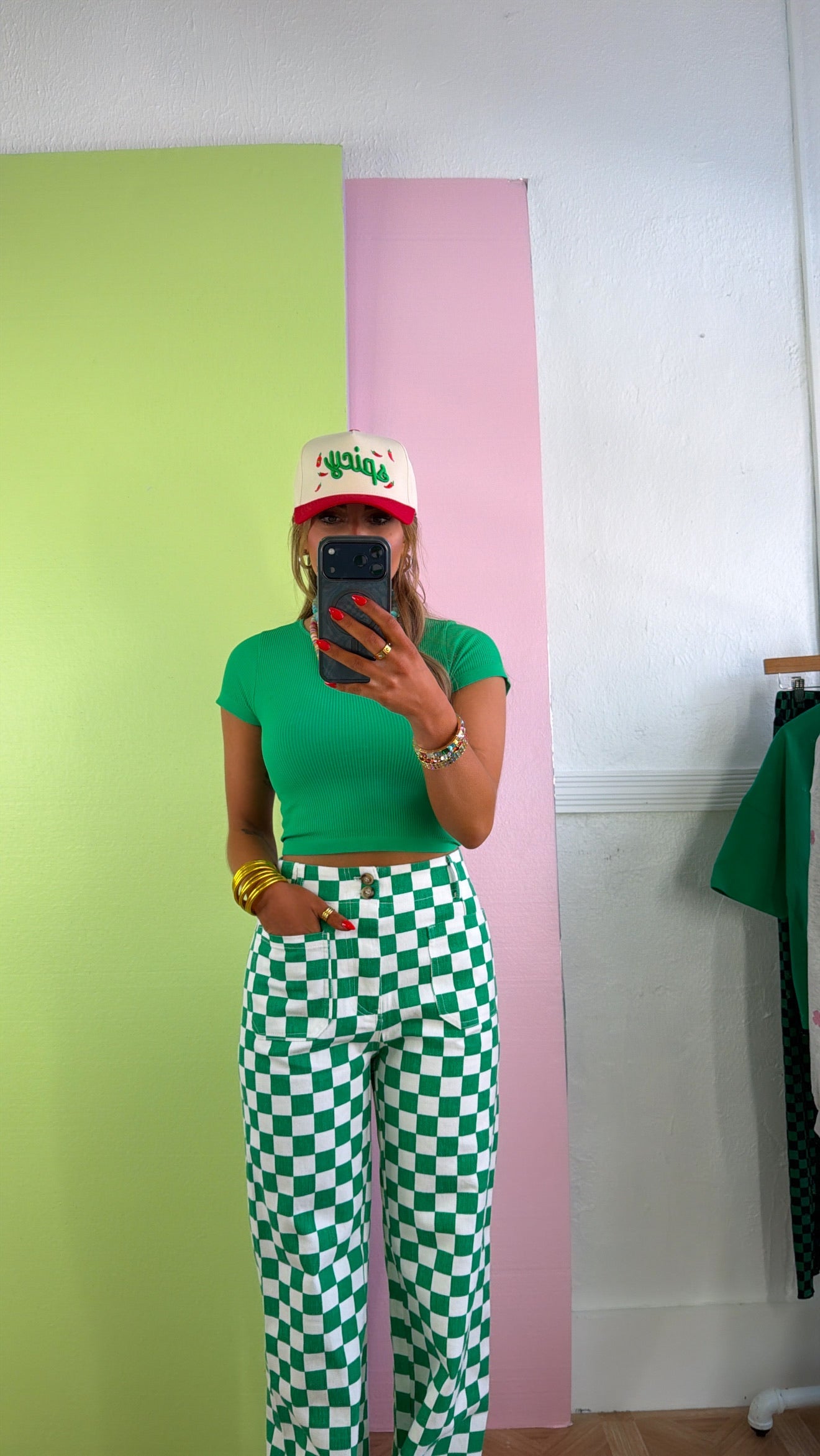 Finish Line Checkered Pant, Green