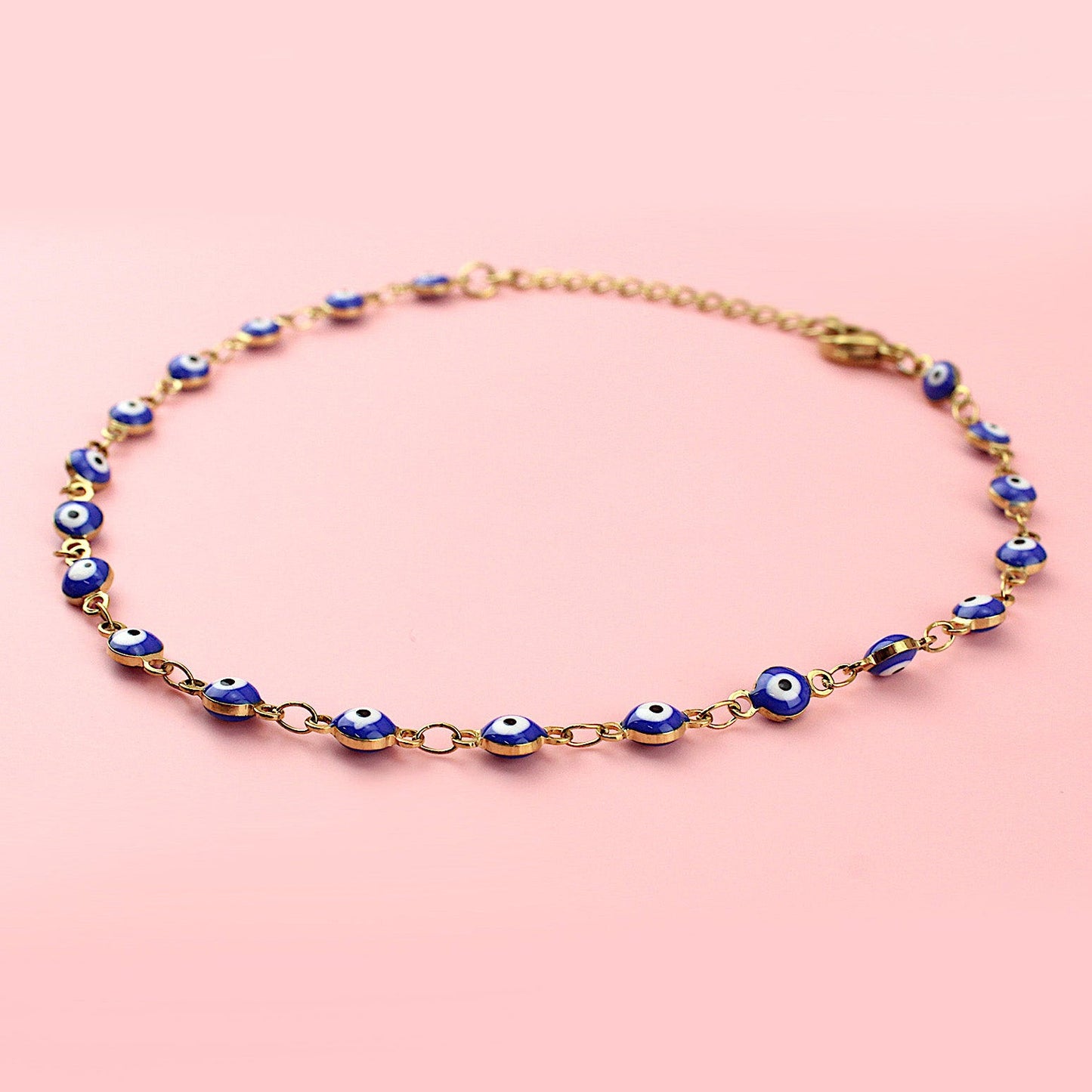 Dark Blue Evil Eye Anklet (Gold Plated)
