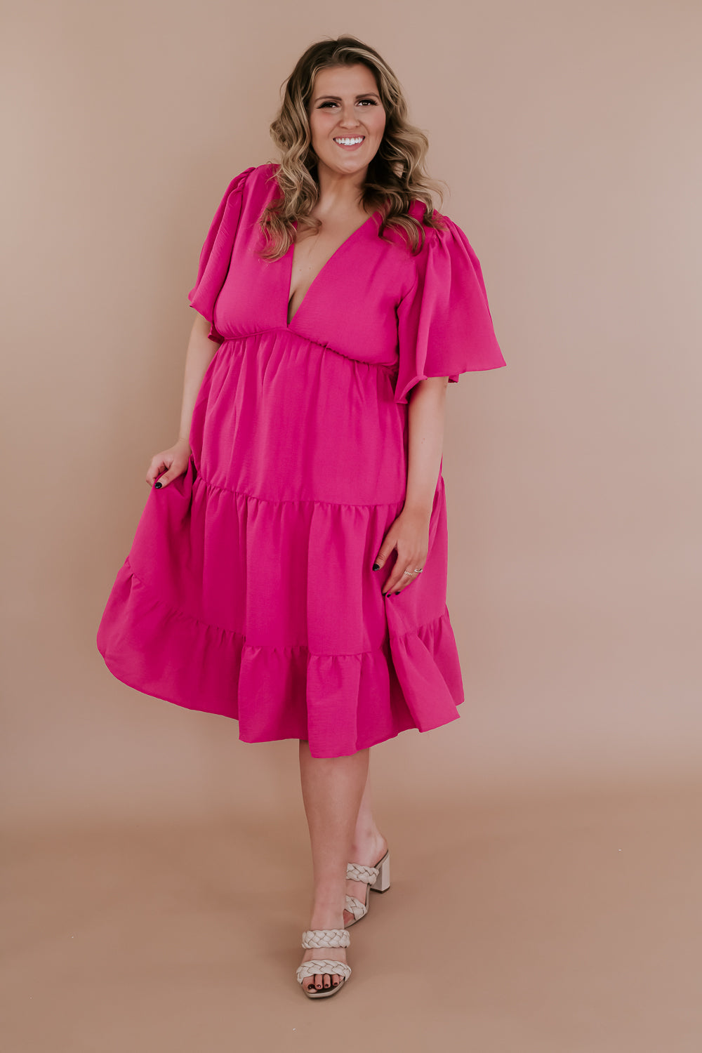 Better Days Ahead Flutter Sleeve Dress, Pink