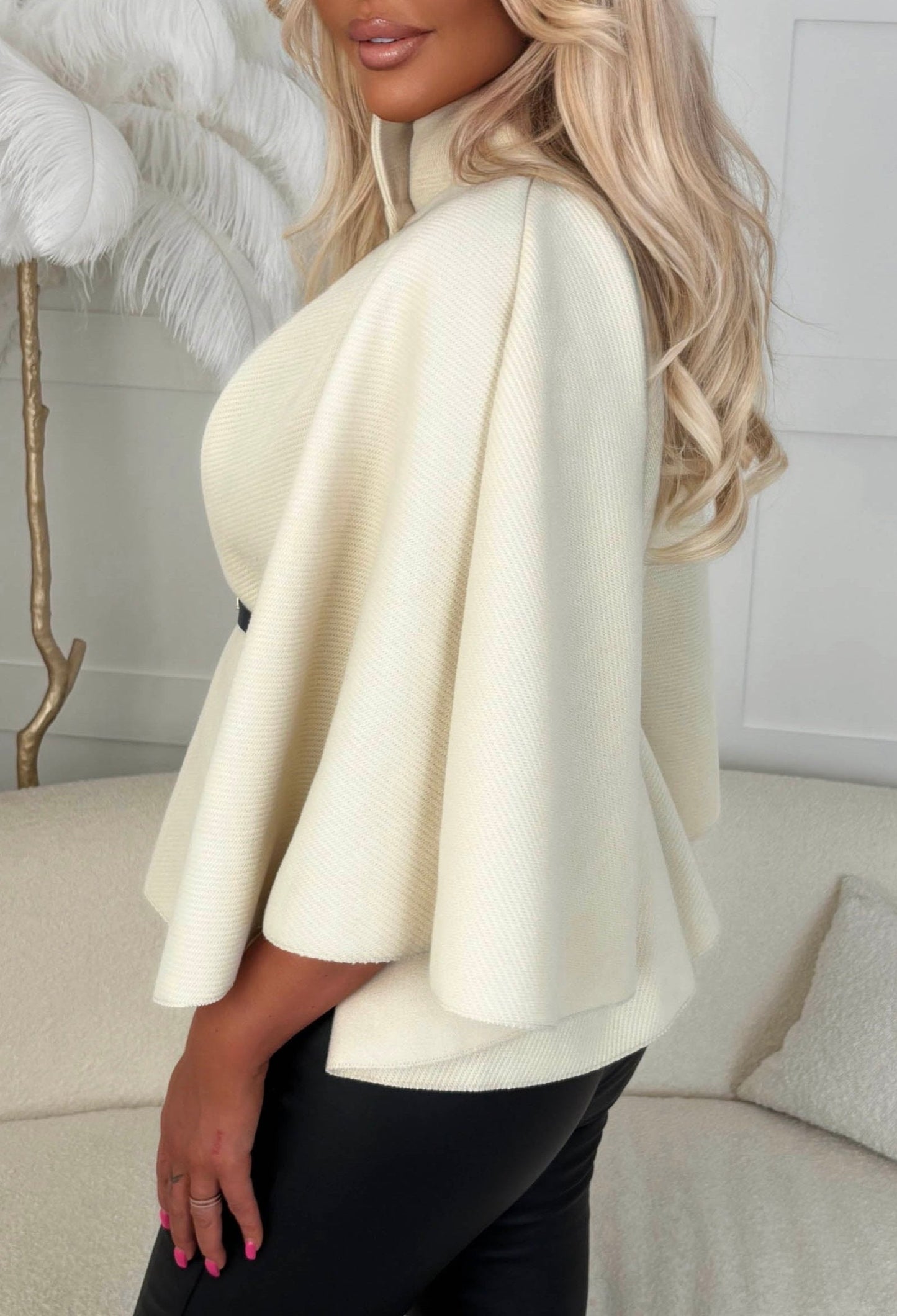 Exclusive Escape Cream Belted Cape Jacket