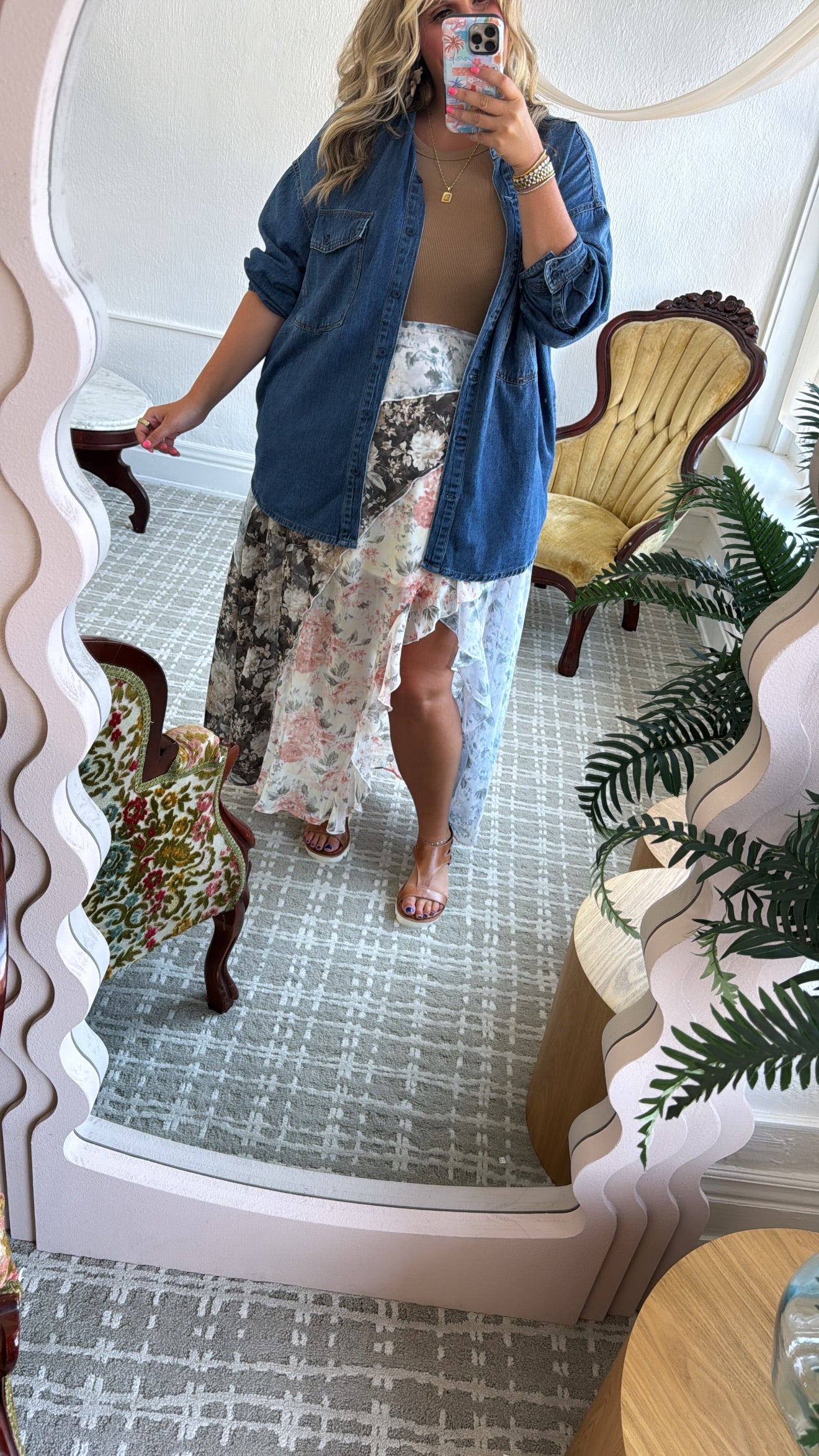 All Mine Mix Print Chiffon Ruffle Maxi Skirt