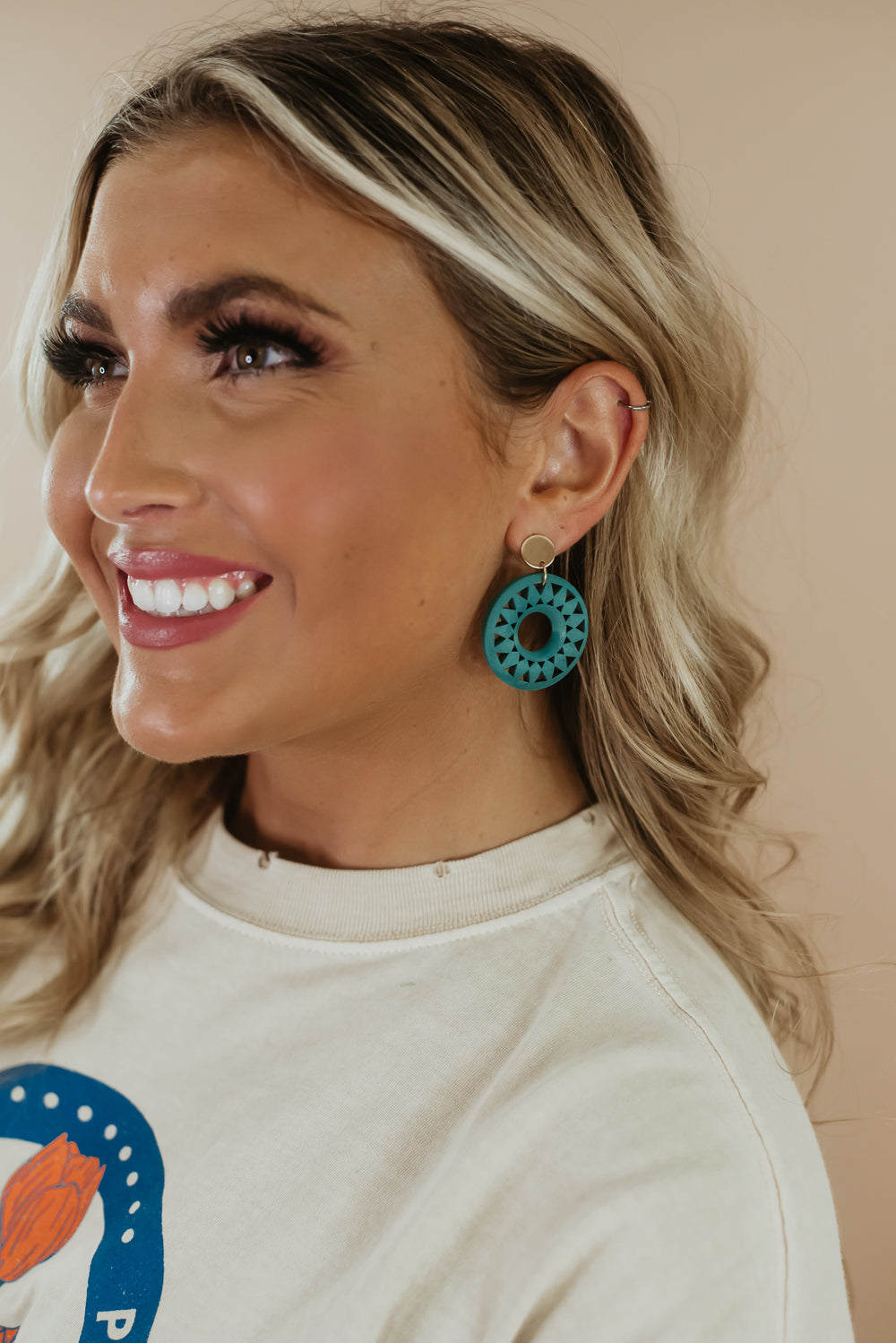 Perfect Touch Geometric Wood Earring, Teal