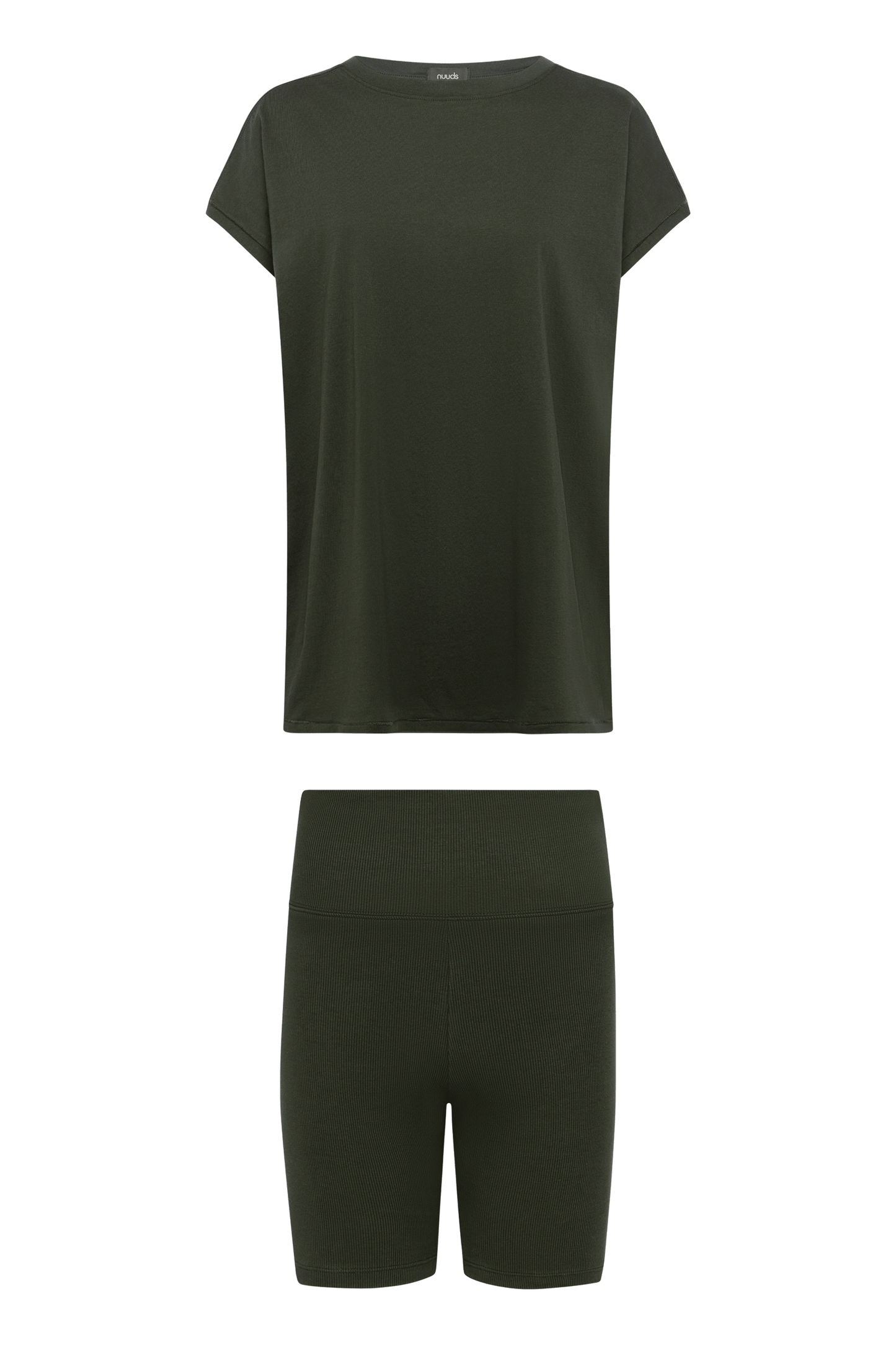 Ribbed Biker Short Set | Darkest Olive