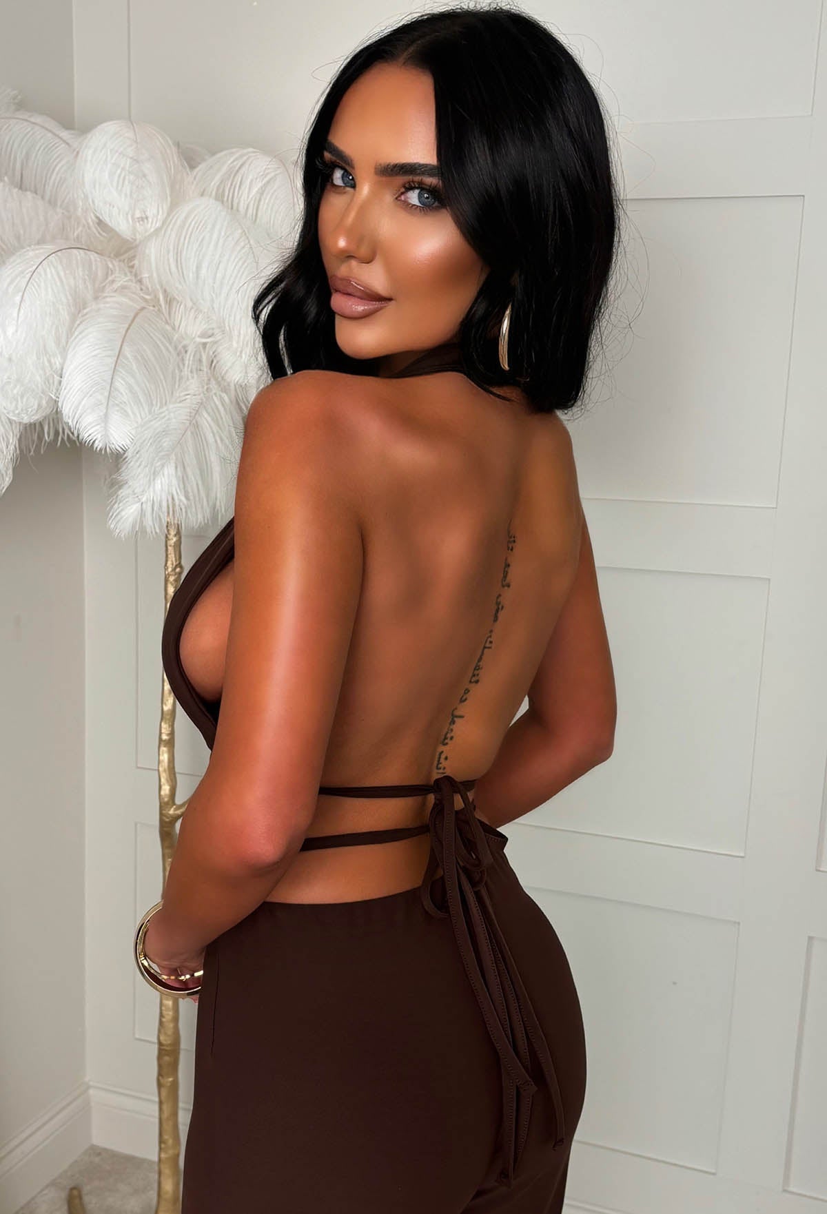 All Around Us Chocolate Brown Tie Back Trouser Co-ord Set