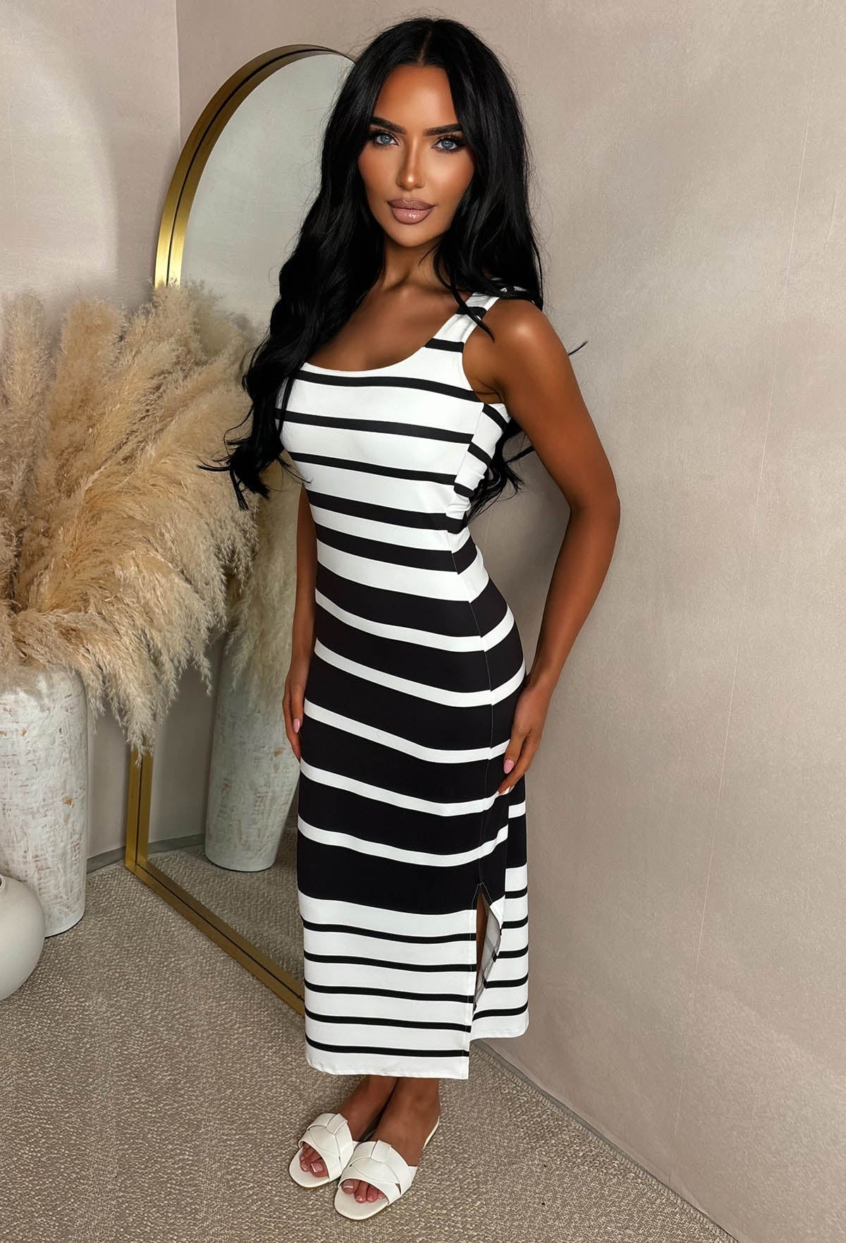 Basically Be There Black Print Maxi Dress With Square Neckline