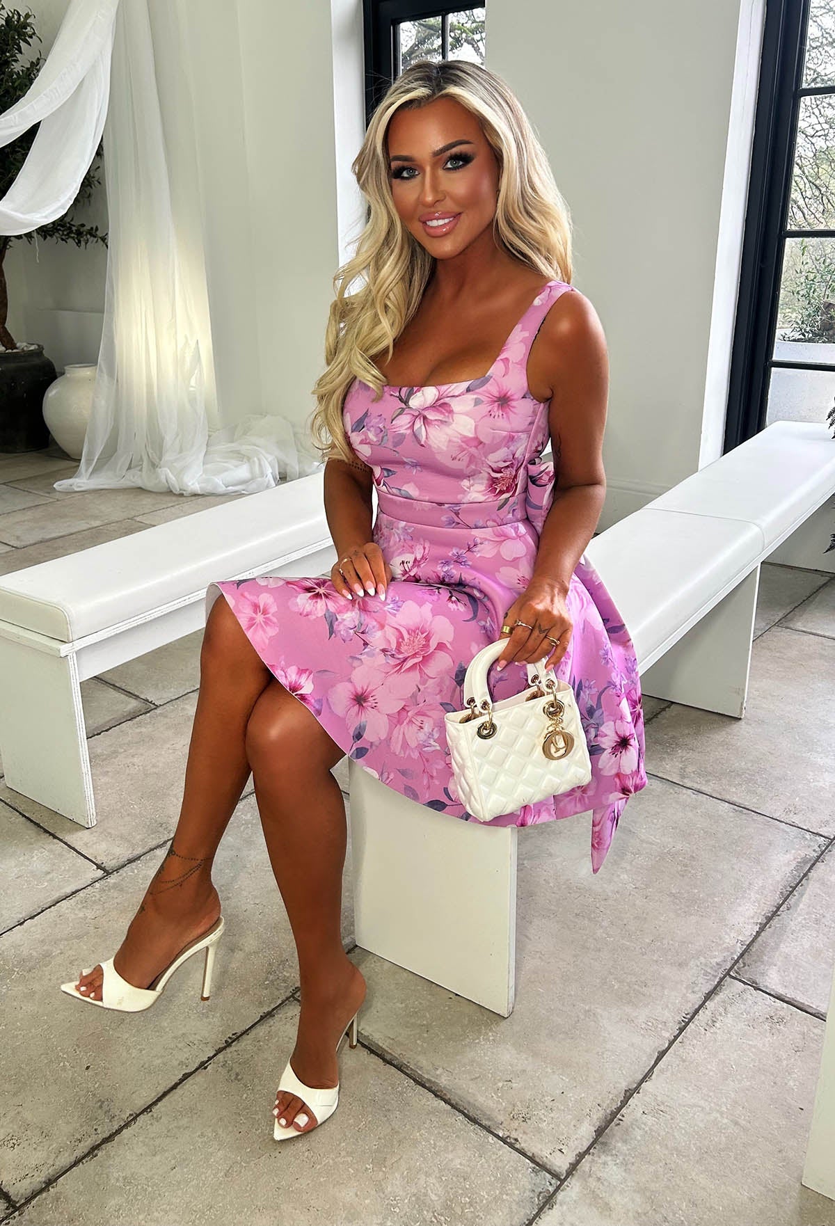 Belle Of It All Pink Printed Bow Back Dress