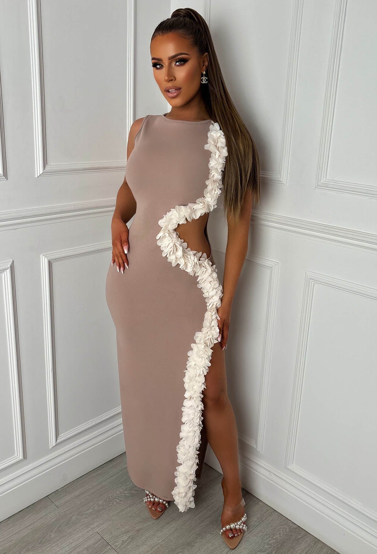 Billion Dollar Bae Taupe Cut Out Maxi Dress