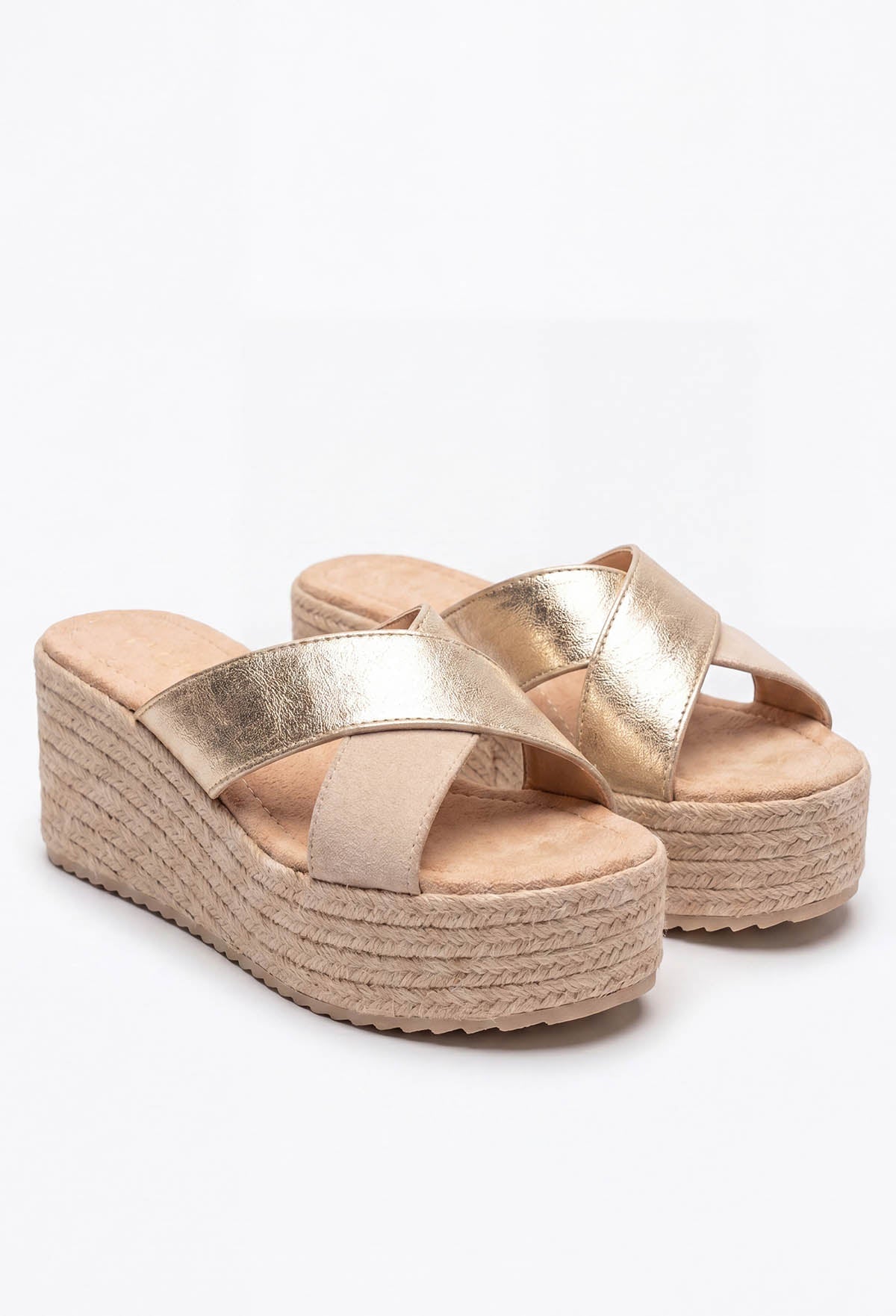 Boho Baby Gold Raffia Mule Wedges