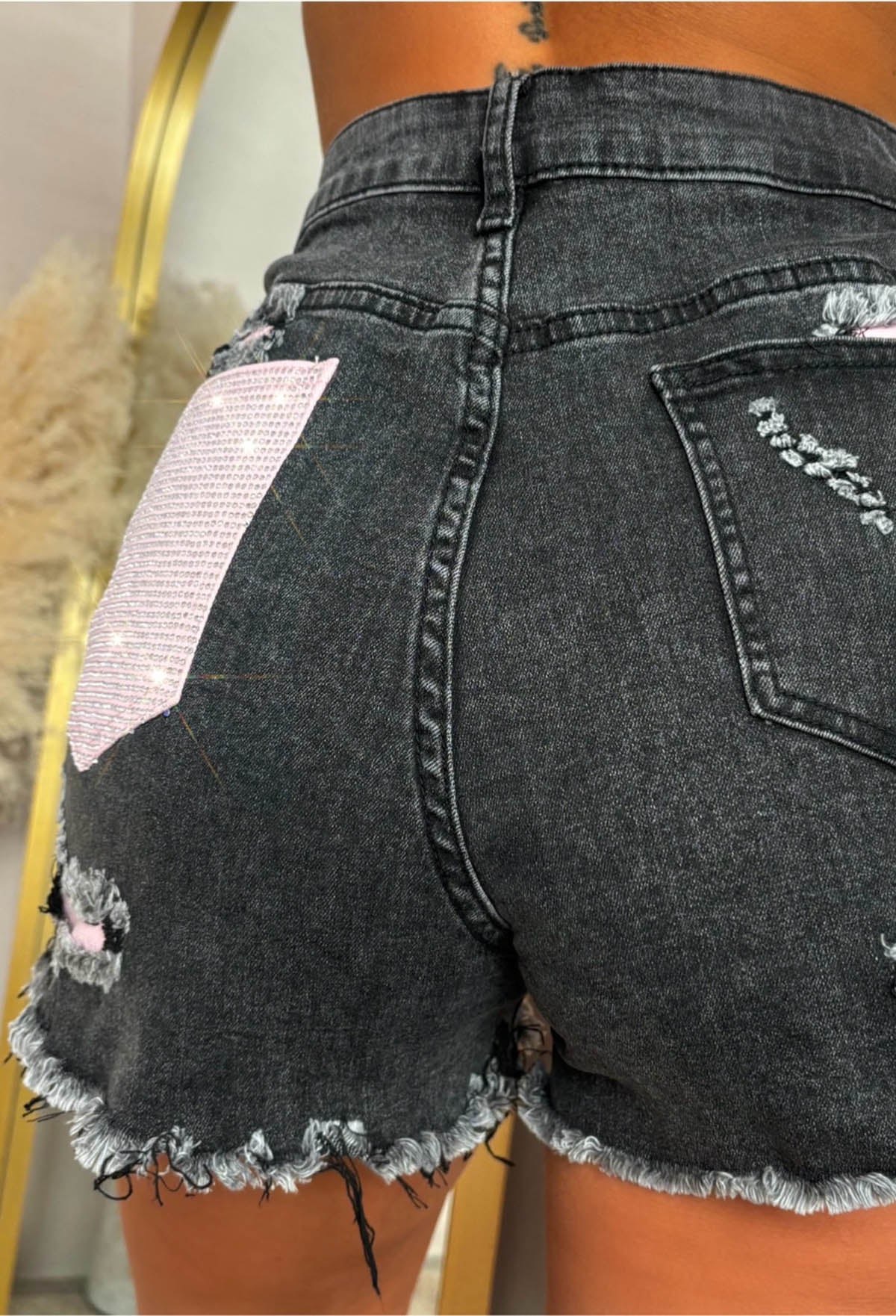 Bring On The Drama Black Ripped Denim Hot Fix Pocket Shorts