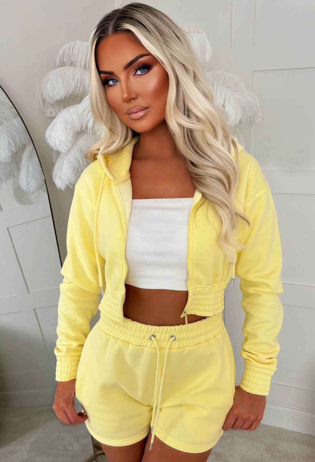 Chill Girl Yellow Cropped Hoodie And Shorts Loungewear Set