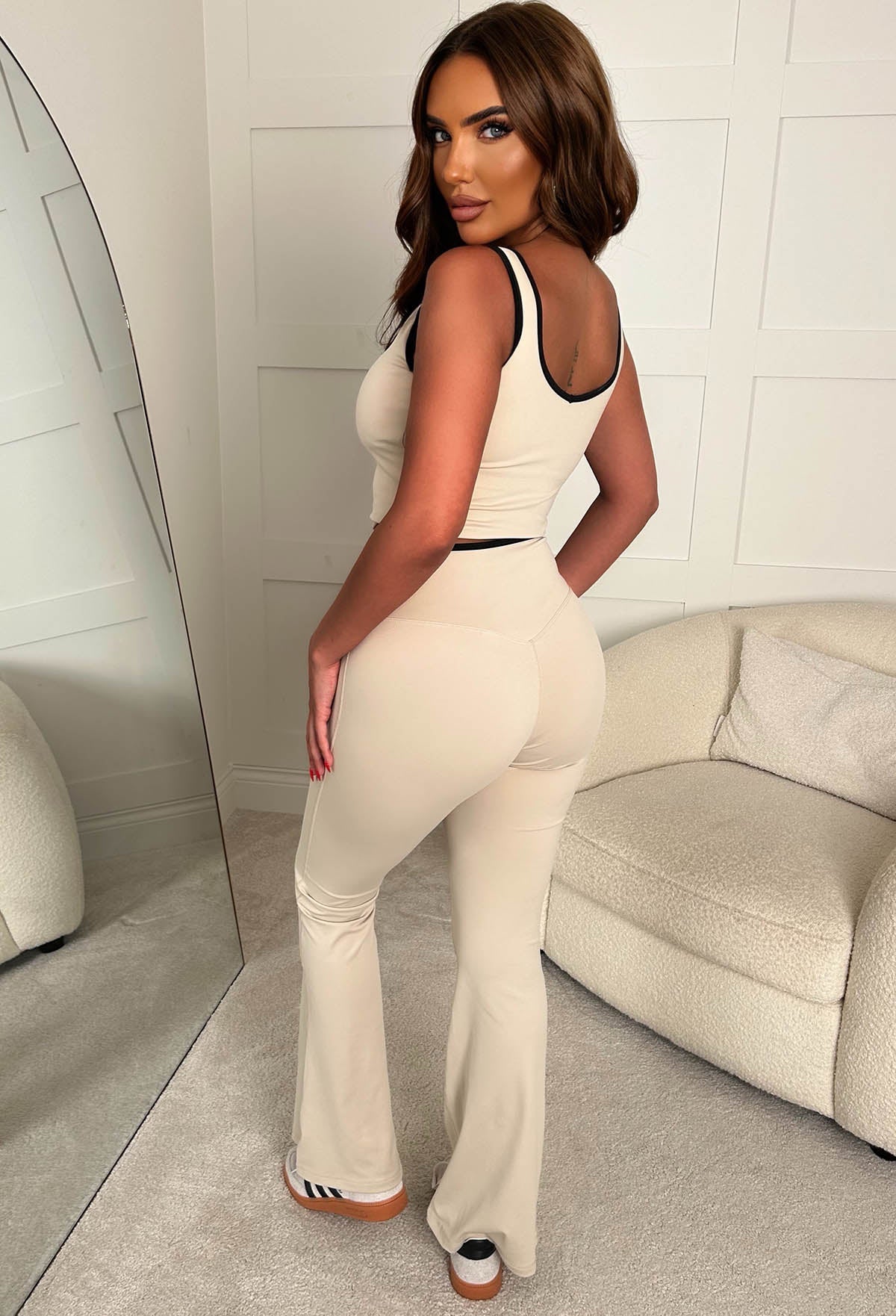 Effortless Cool Beige Contrast Edge Activewear Set