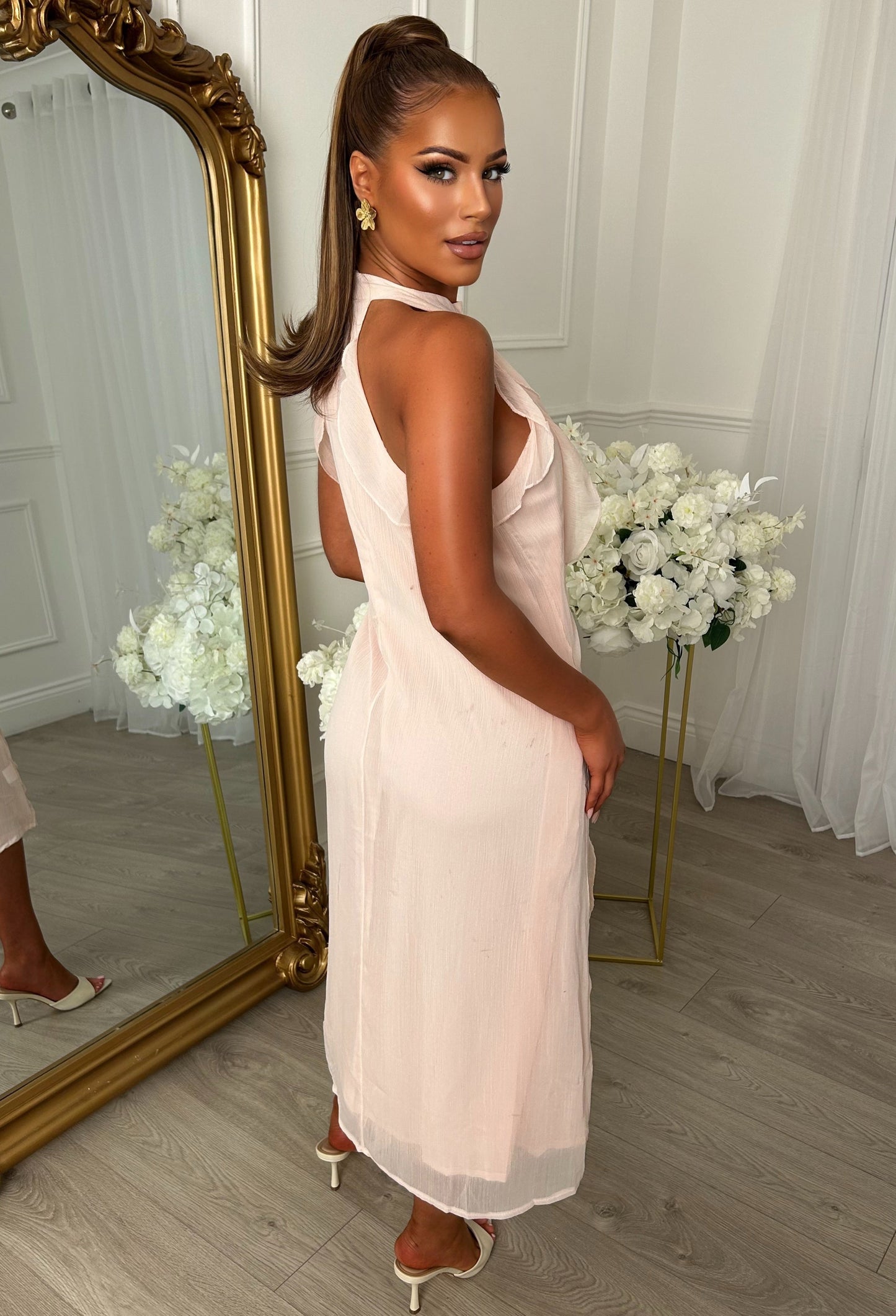 Endless Aura Pink Ruffle Maxi Dress