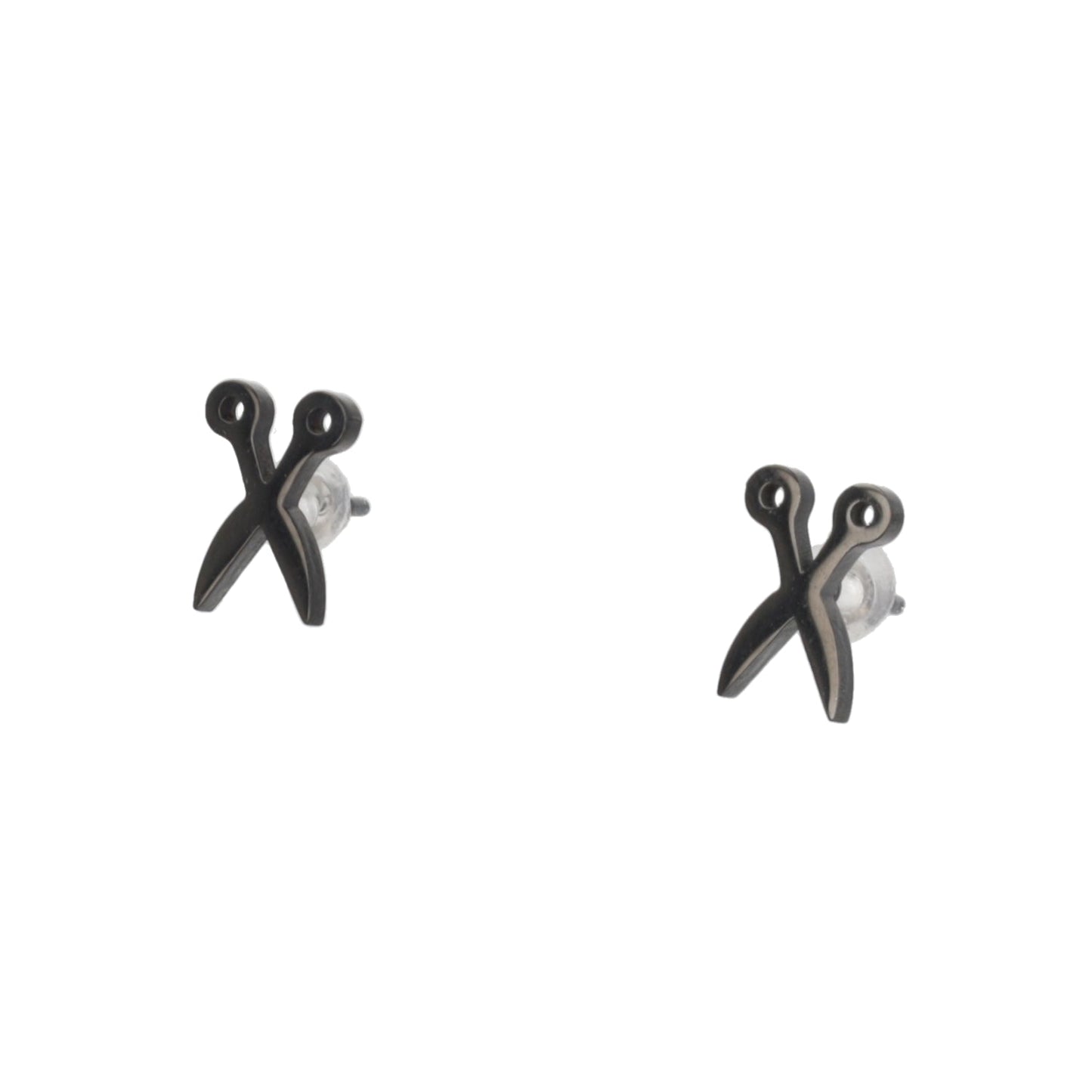 Cut It Out Scissor Stud Earrings - Black