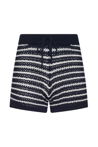 Cotton Crochet Sweater Short | Navy Stripe