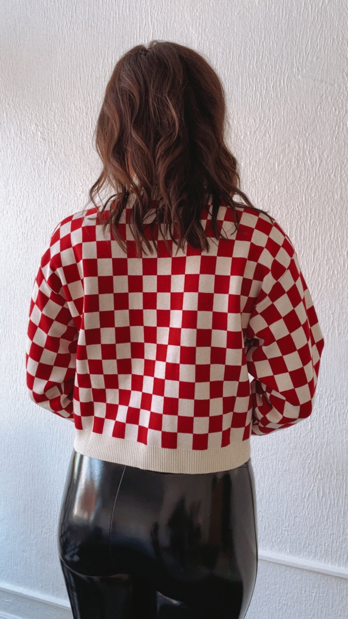Ohio Checkered Mock Neck Sweater, Red