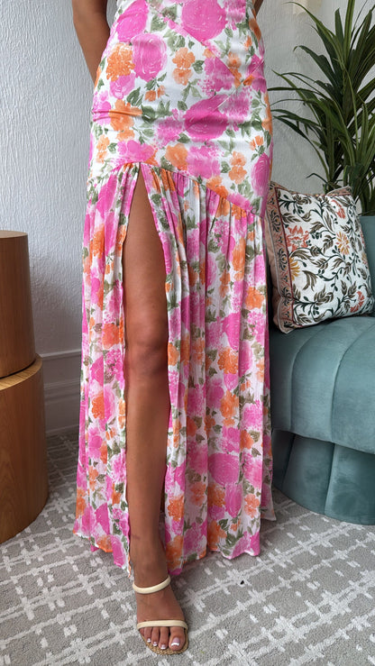 Maelis Midi Dress, Off- White & Pink