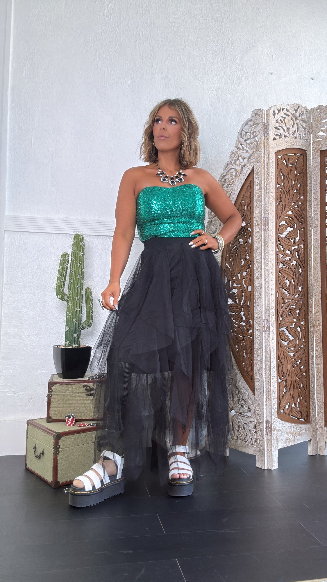 Be Merry Mesh Tutu Maxi Skirt , Black