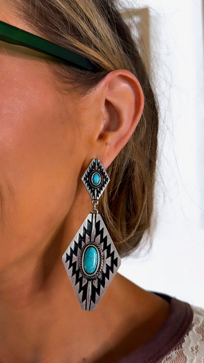 Bluebell Canyon Concho Earring, Antique Silver/ Turquoise