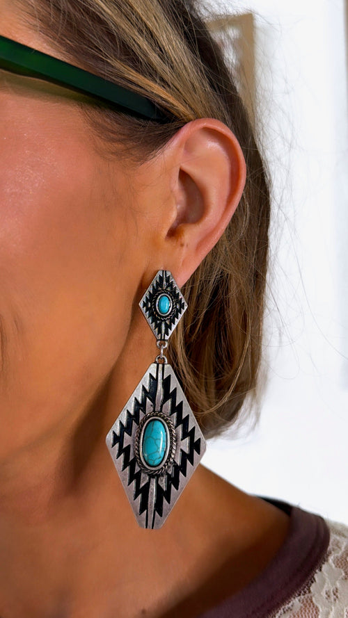 Bluebell Canyon Concho Earring, Antique Silver/ Turquoise