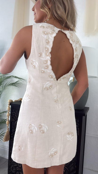 Marielle Embroidered Dress, Oatmeal