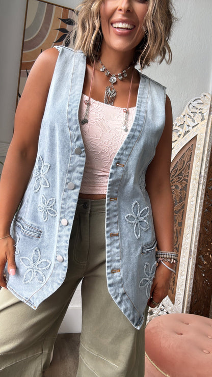 Bloom & Vine Floral Patch Denim Vest