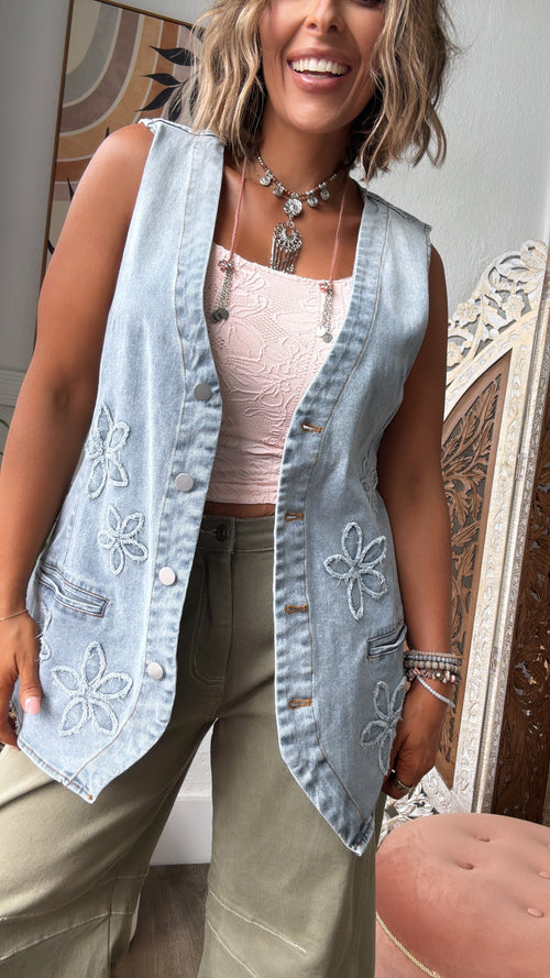 Bloom & Vine Floral Patch Denim Vest