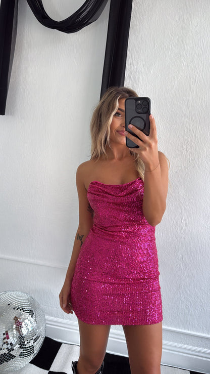 Girl In Glam Mini Dress, Fuchsia