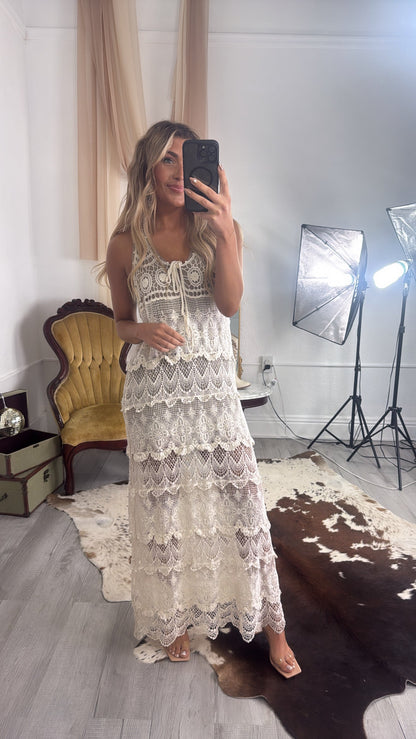 Into The Sun Crochet V Neck Maxi Dress, Natural