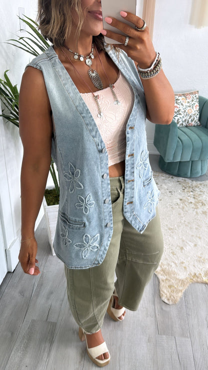 Bloom & Vine Floral Patch Denim Vest