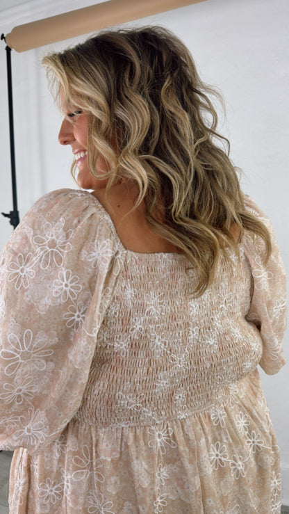 Floral Chiffon Midi Dress, Sand