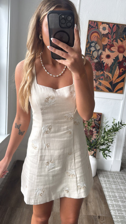 Marielle Embroidered Dress, Oatmeal