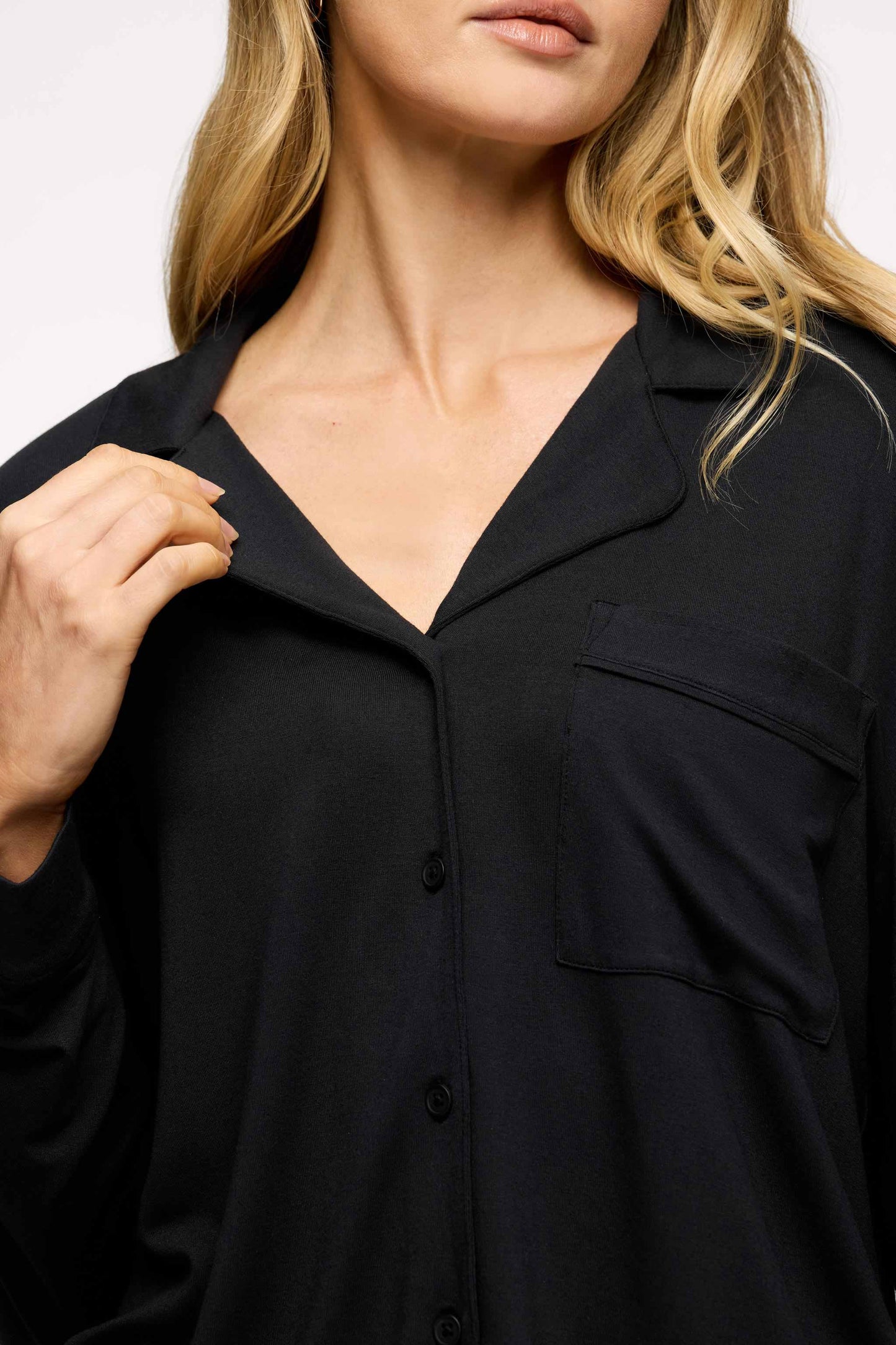 Long Sleeve Button-Up Pajama Shirt | Black