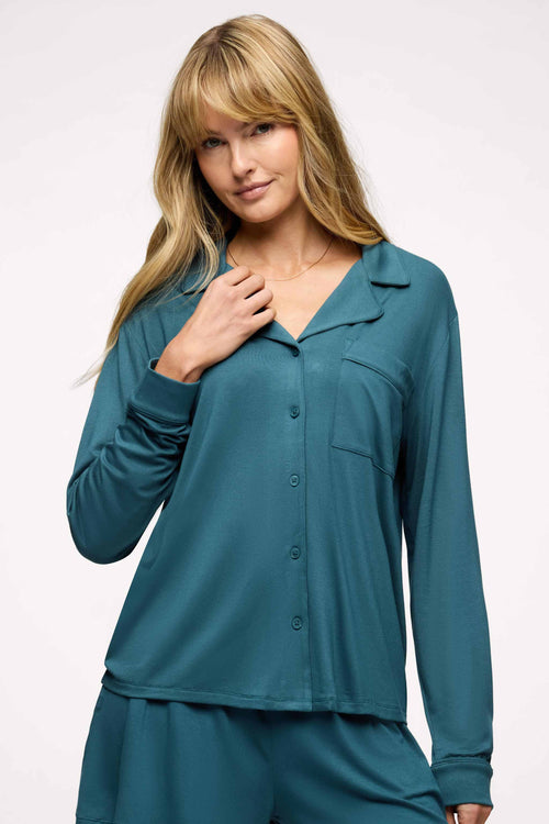 Long Sleeve Button-Up Pajama Shirt | Ocean