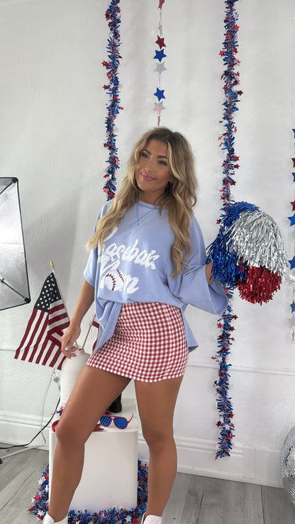 Baseball Mom Oversized Rhinestone Tee, Blue