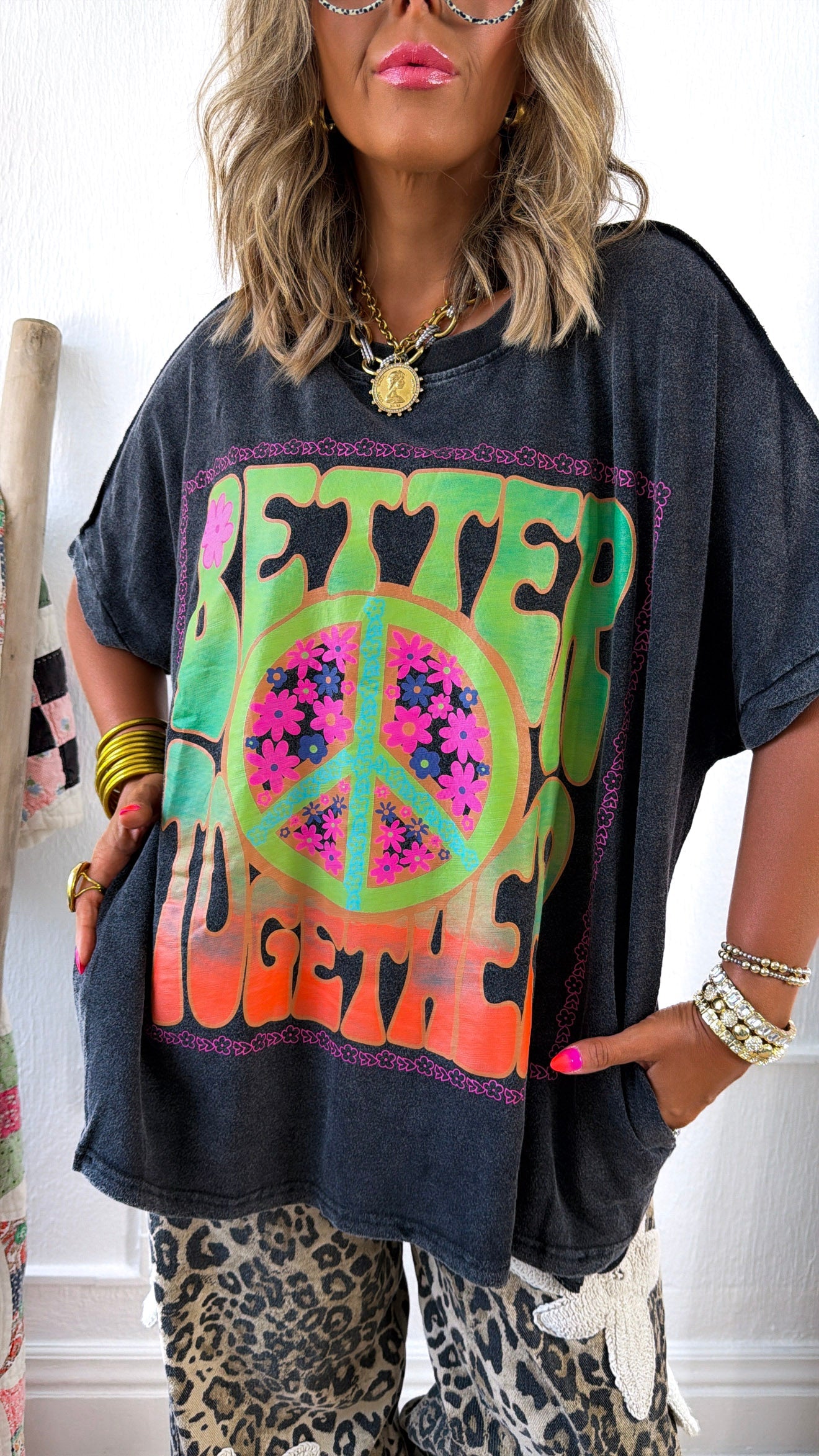 Peace & Better Together Graphic Tee, DK. Grey
